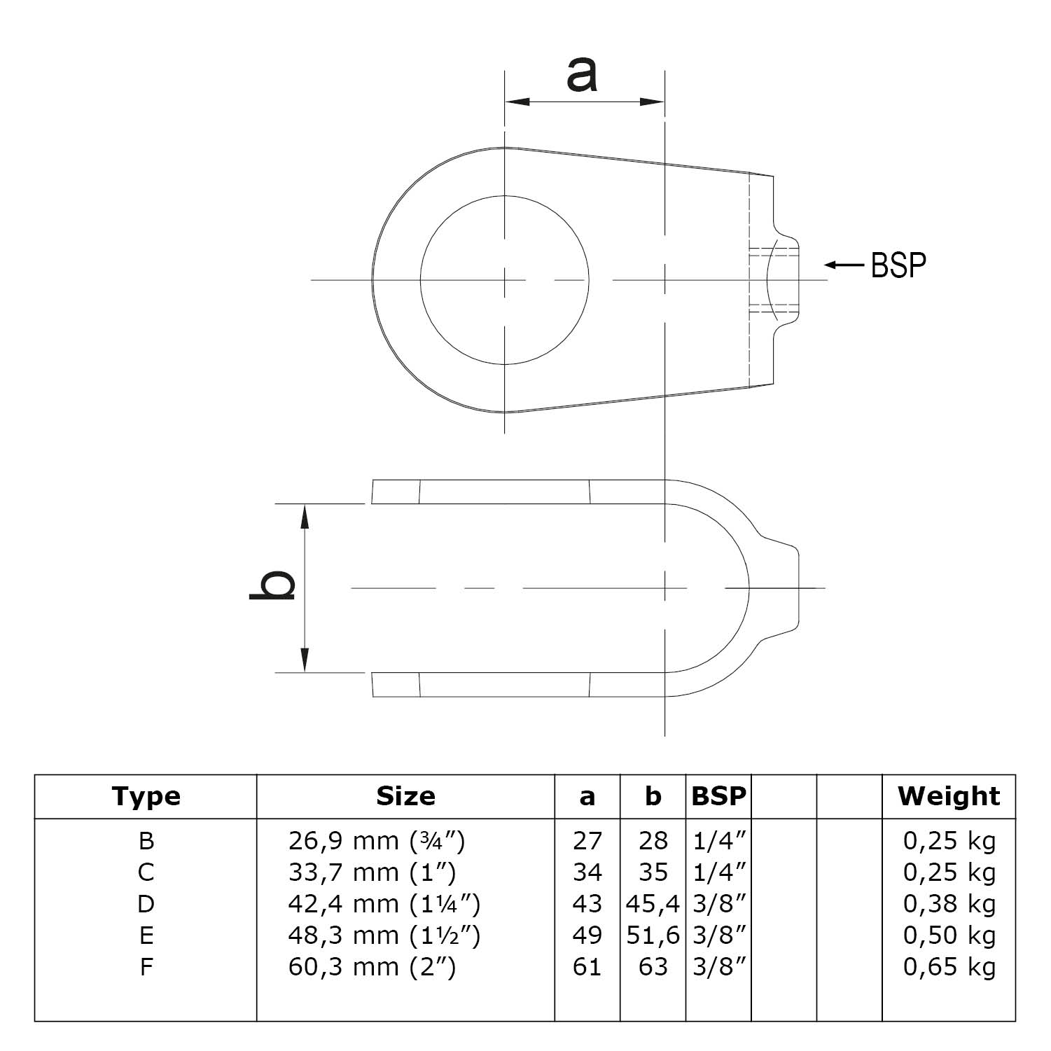 Pieza transversal, abierta 90°, 42,4 mm (1¼")