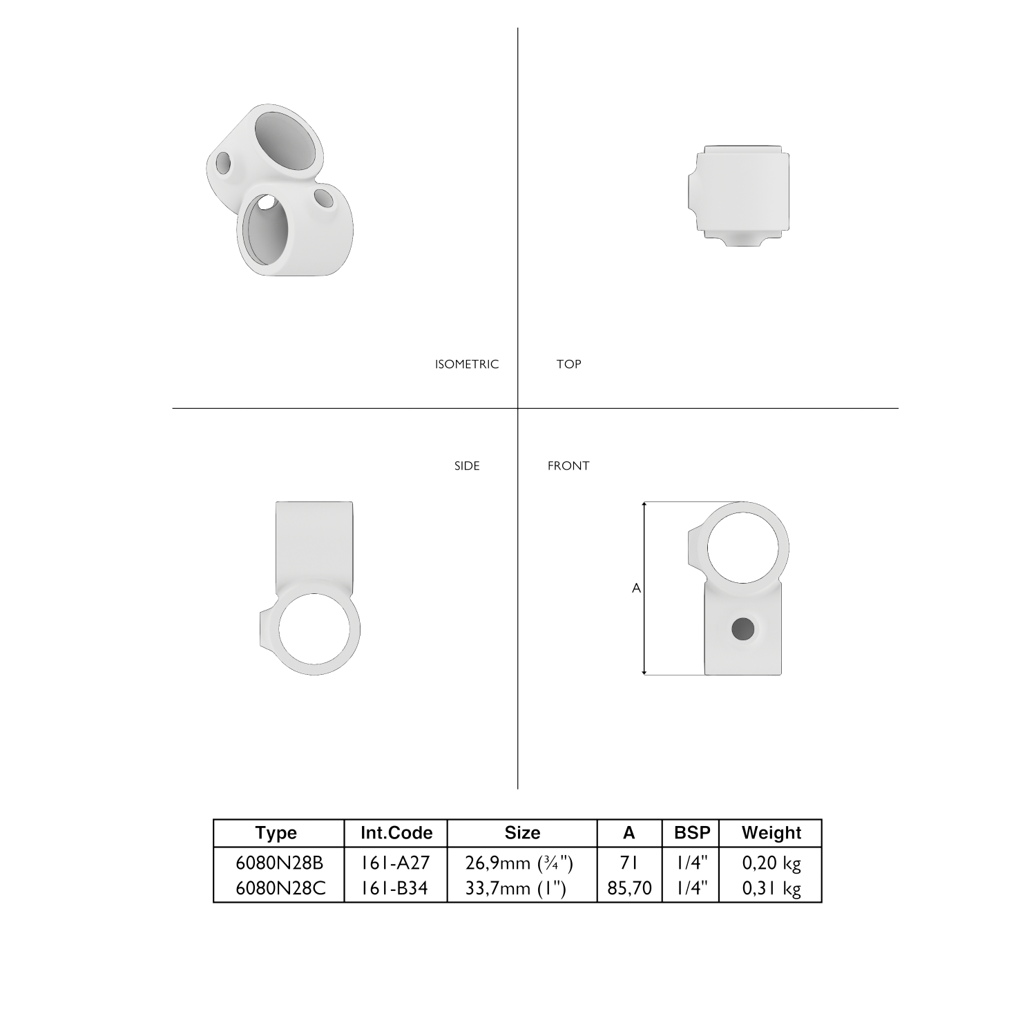 161-A Barra transversal delantera 90°- 26,9 mm marrón