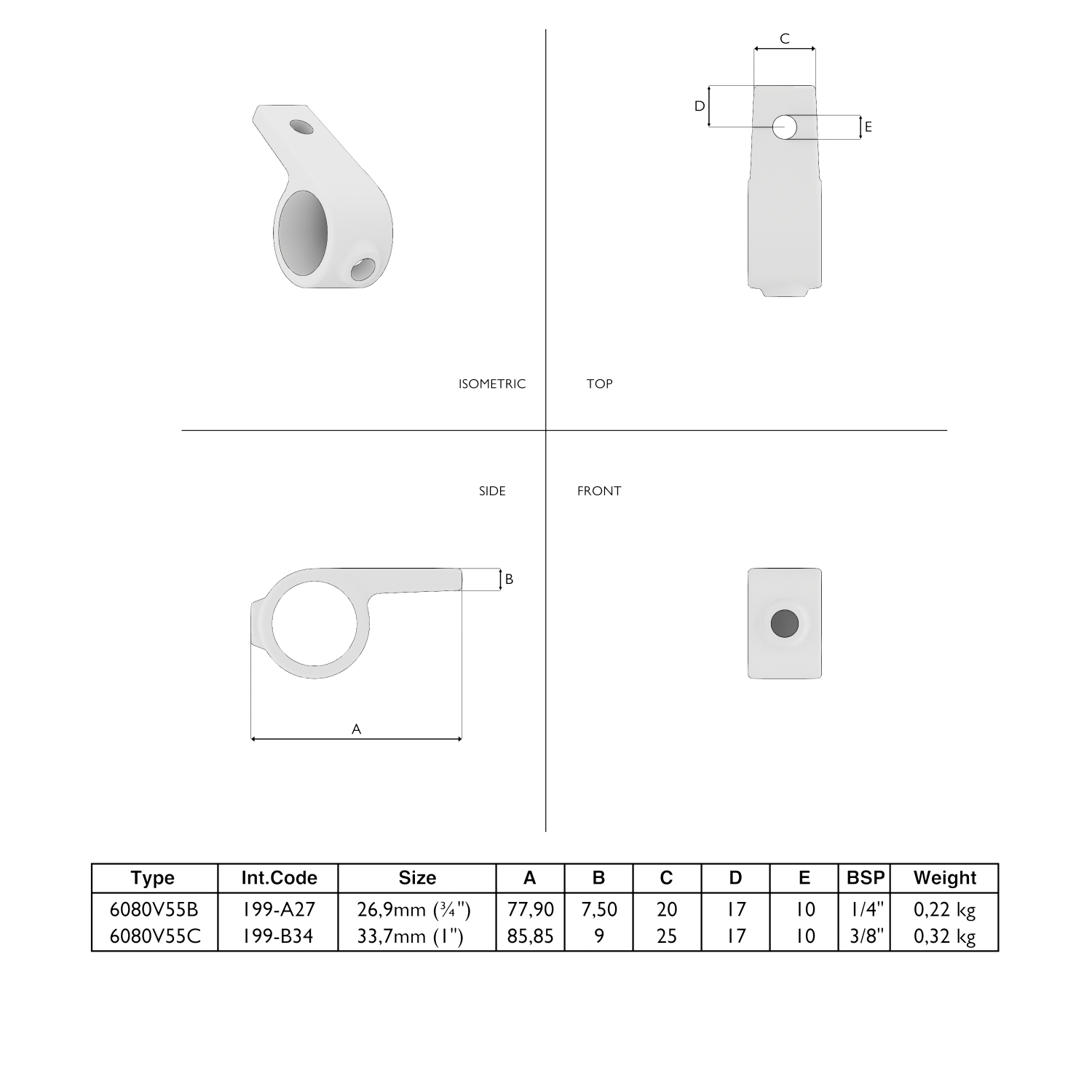 199-A Pieza ojal simple las. - 26,9 mm marrón