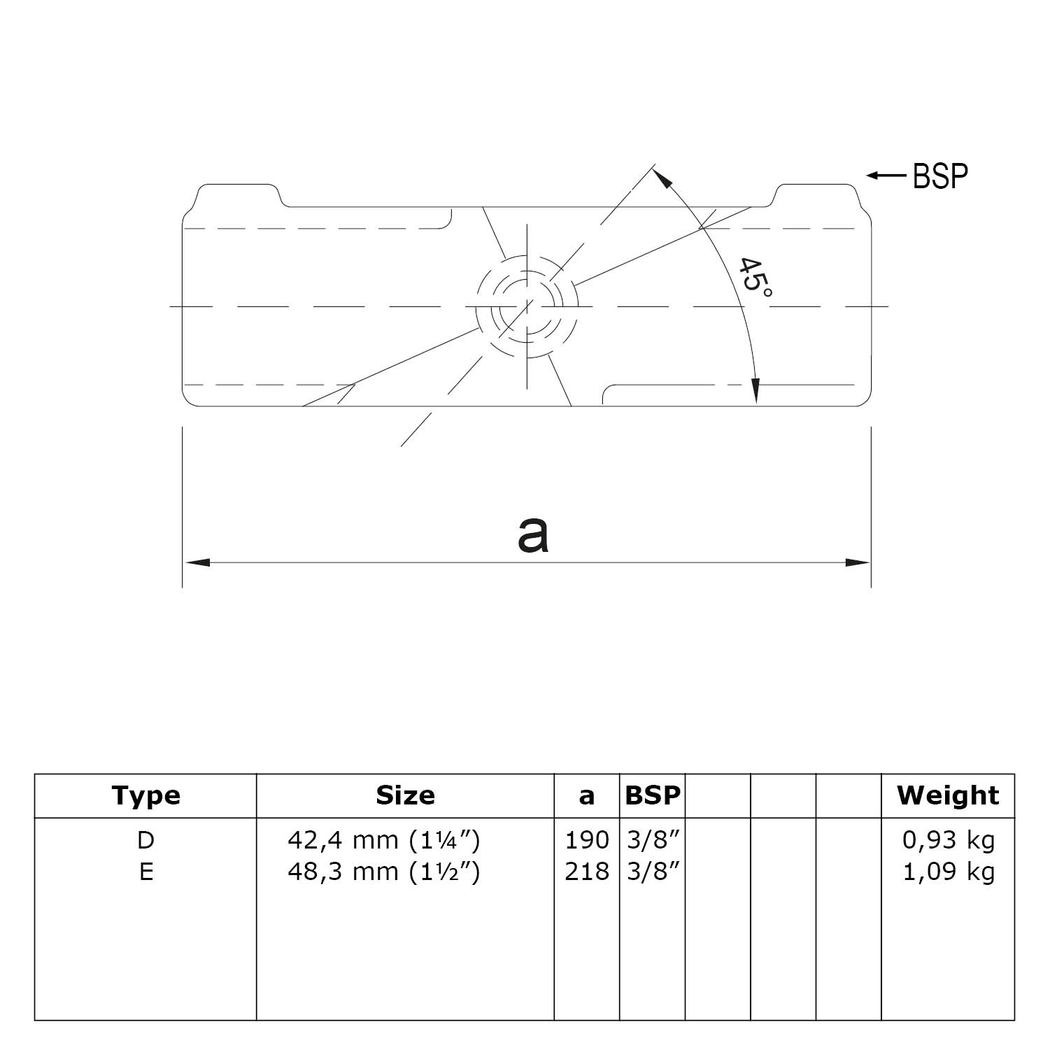 Pieza transversal para gradiente de 45°, 48,3 mm (1½")