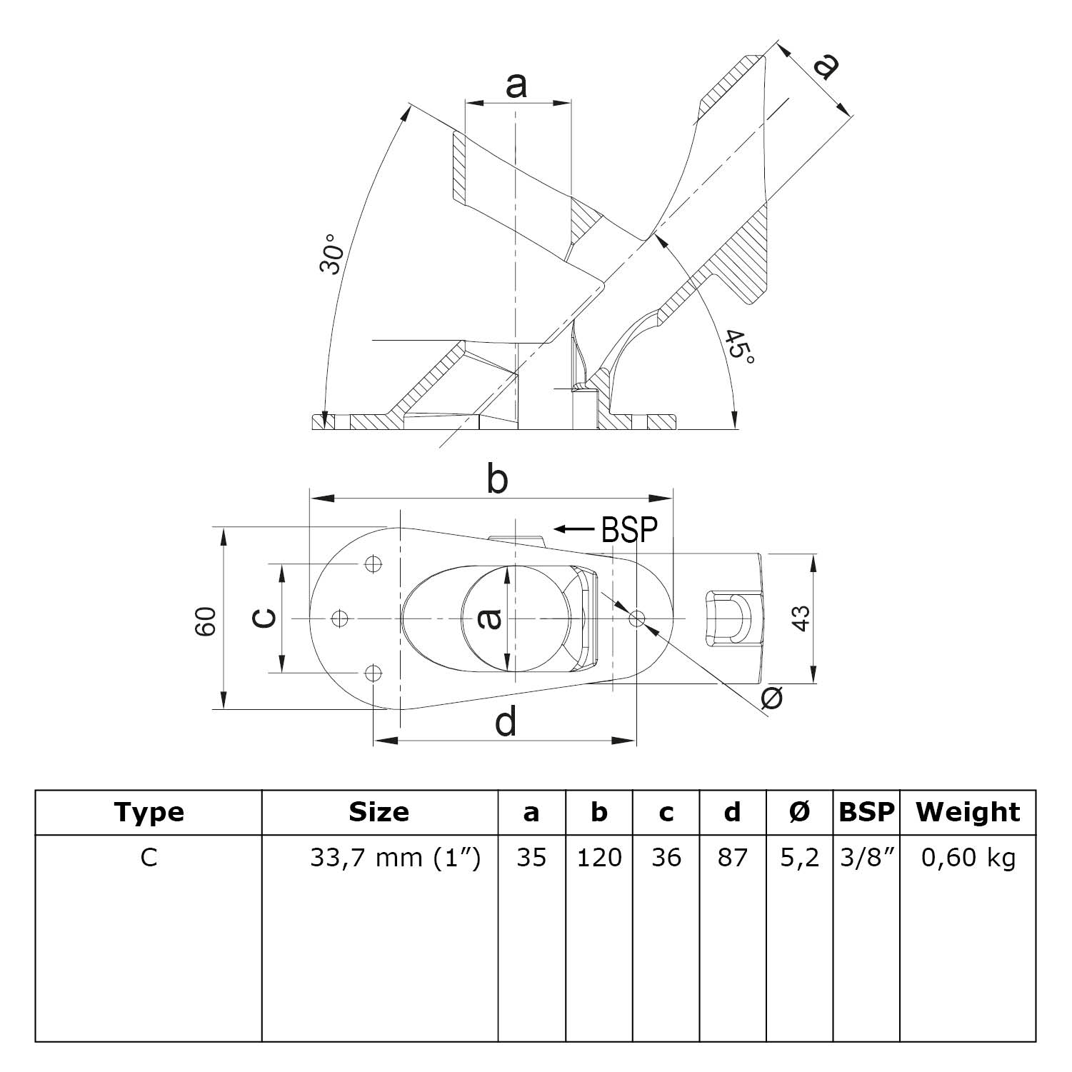 Soporte para banderas 33,7 mm (1")