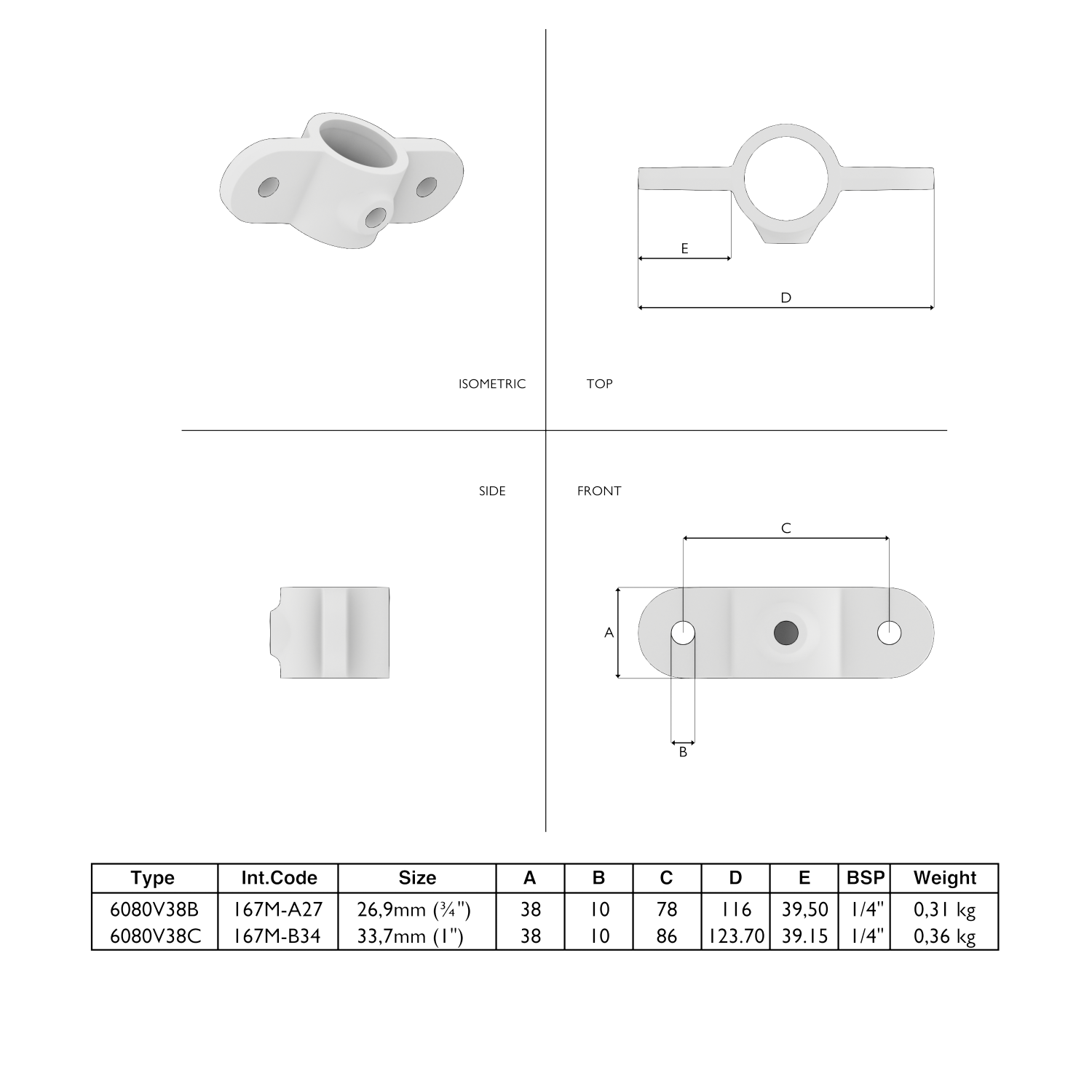 167MA Bisagra ojo. doble - 26,9 mm marrón