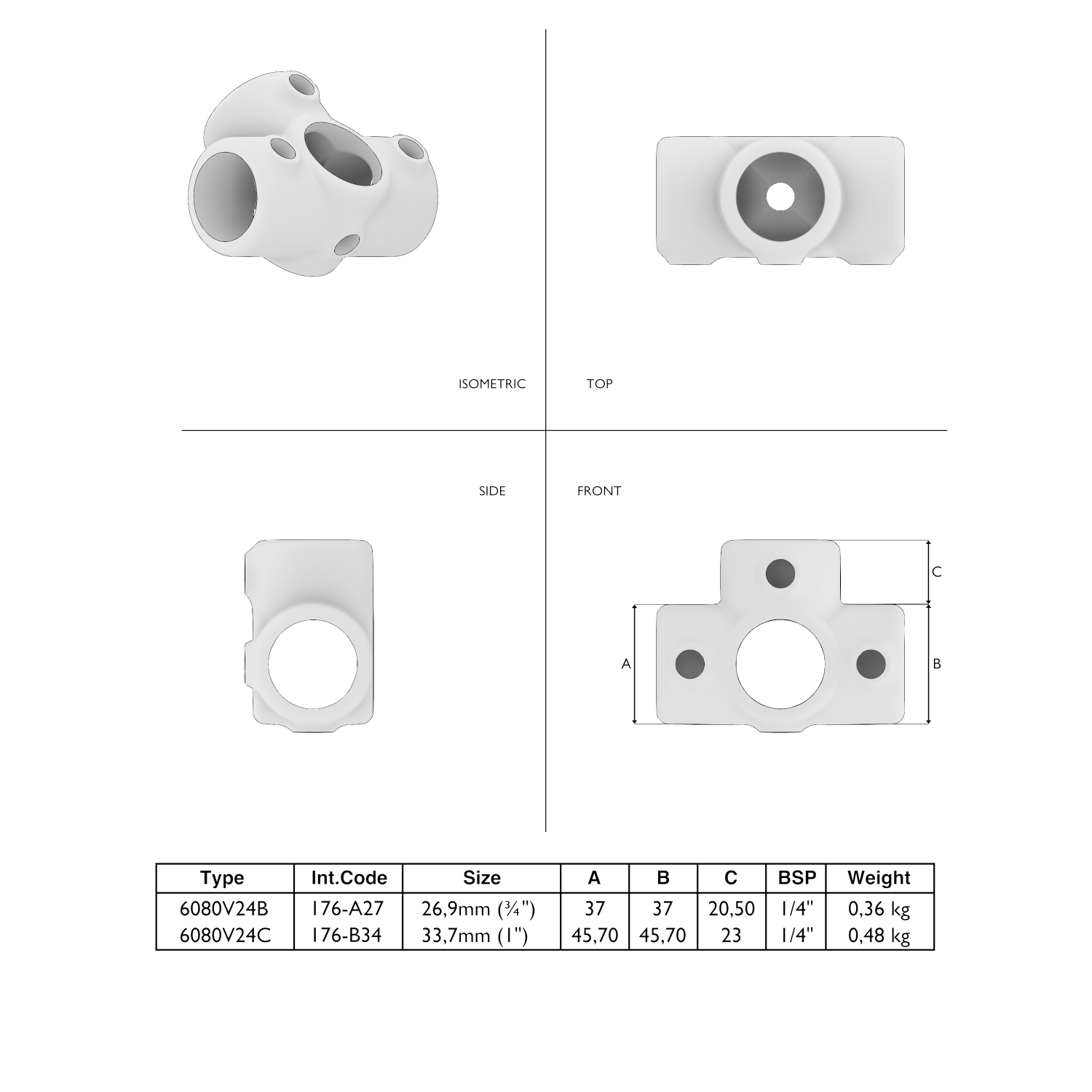 176-A Pieza en T soporte f r - 26,9 mm marrón