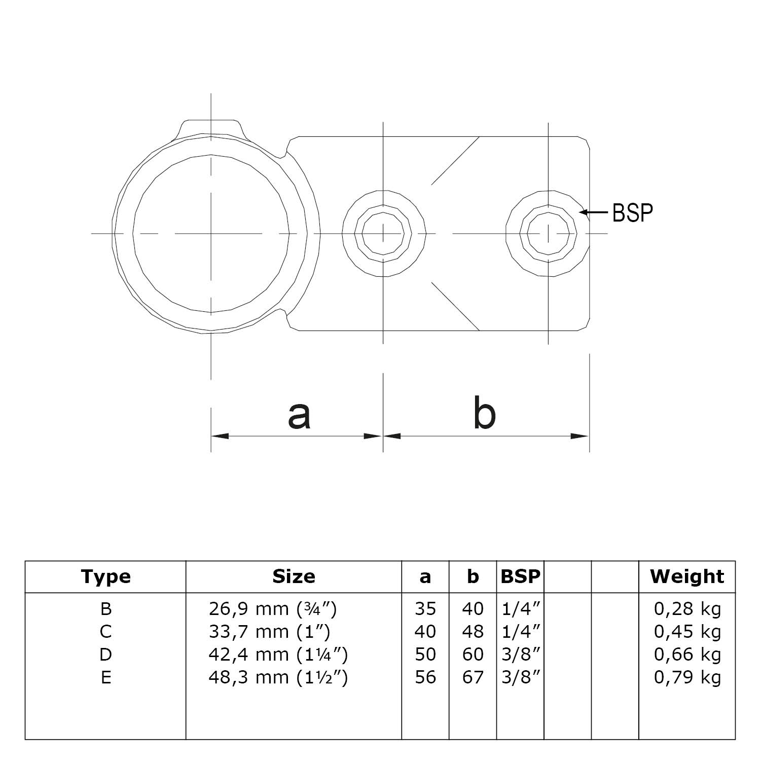 Pieza en T transversal, combinada 48,3 mm (1½")