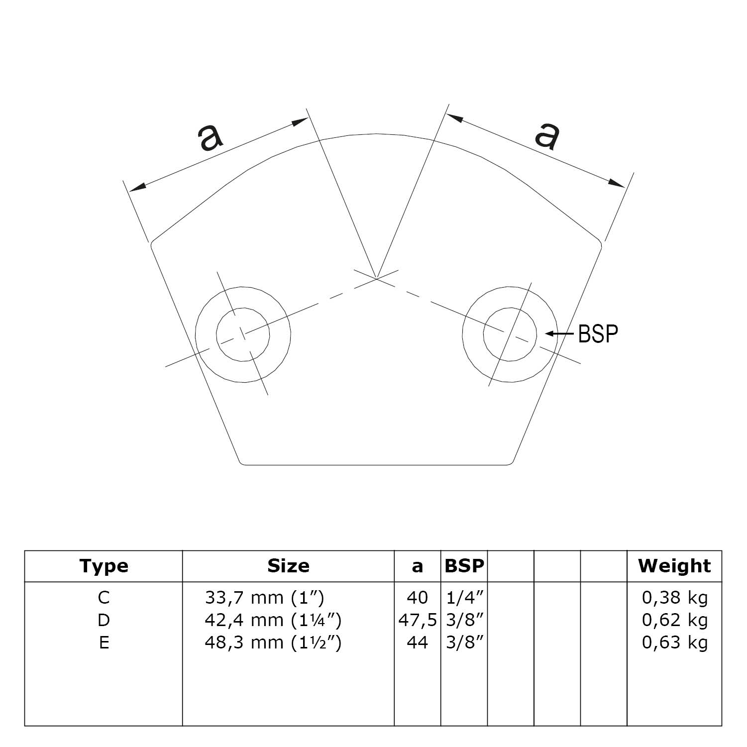 Codo 15° - 60° variable 48,3 mm (1½")
