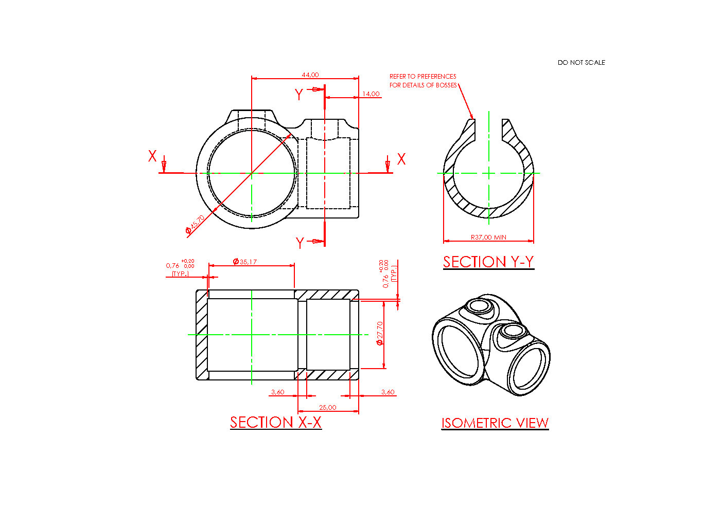 Dimensión de la combinación de piezas en T Horizontal 26,9 mm (3/4") - Vertical 33,7 mm (1")