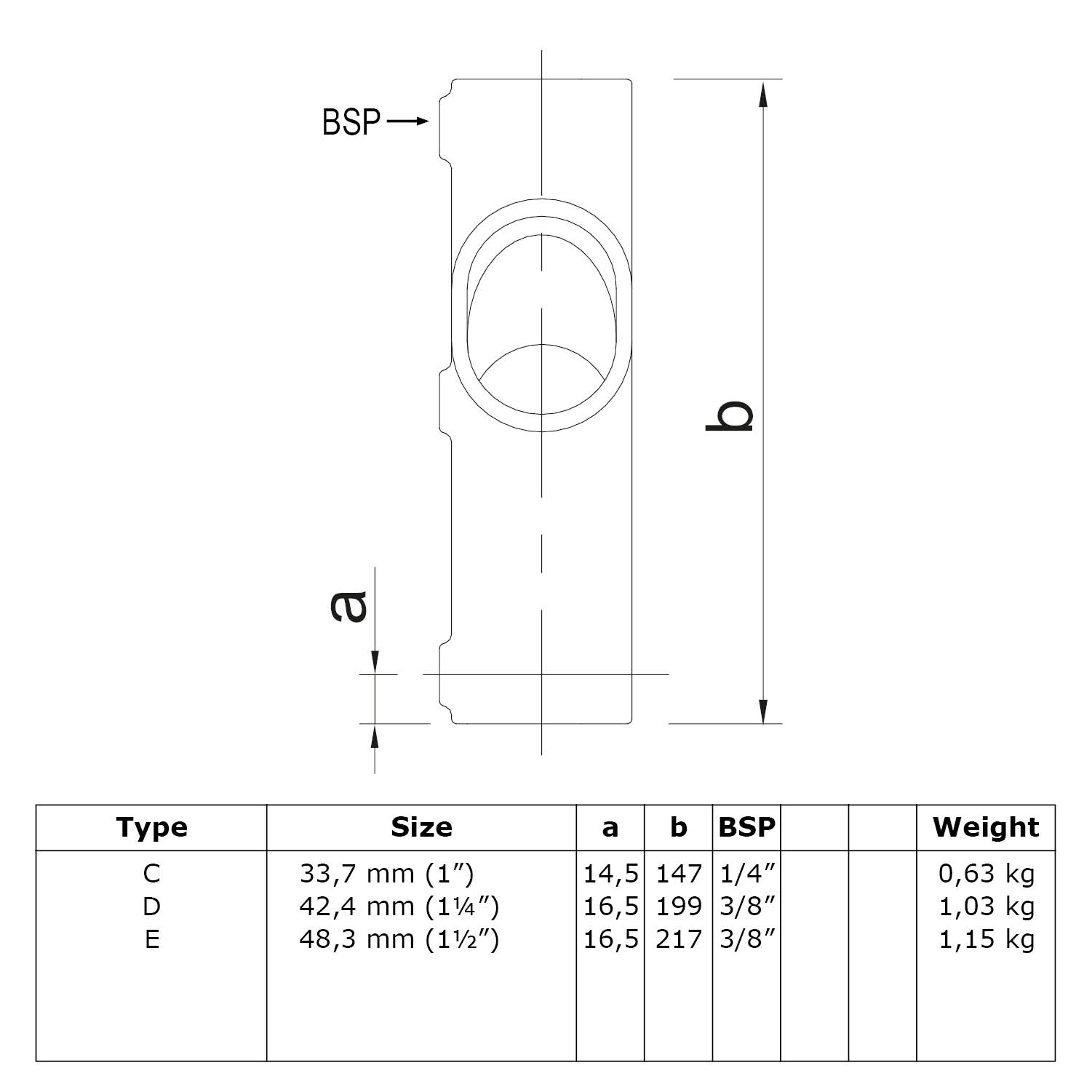 Pieza transversal para pendiente de 30° - 45° 42,4 mm (1¼")