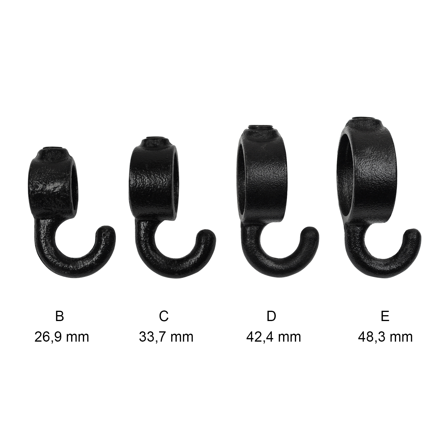 Anillo de ajuste con gancho, negro 42,4 mm (1¼")