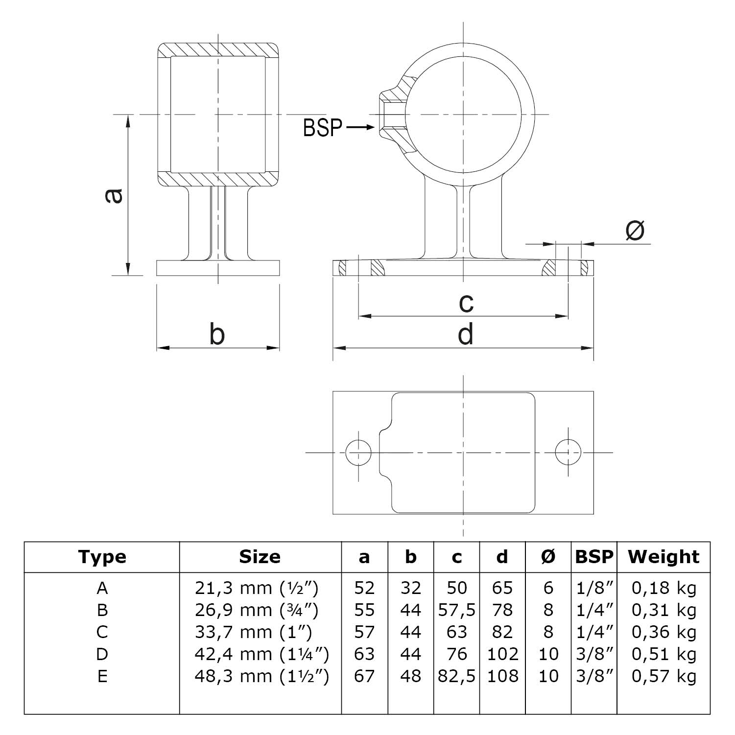 Soporte de pasamanos 33,7 mm (1")