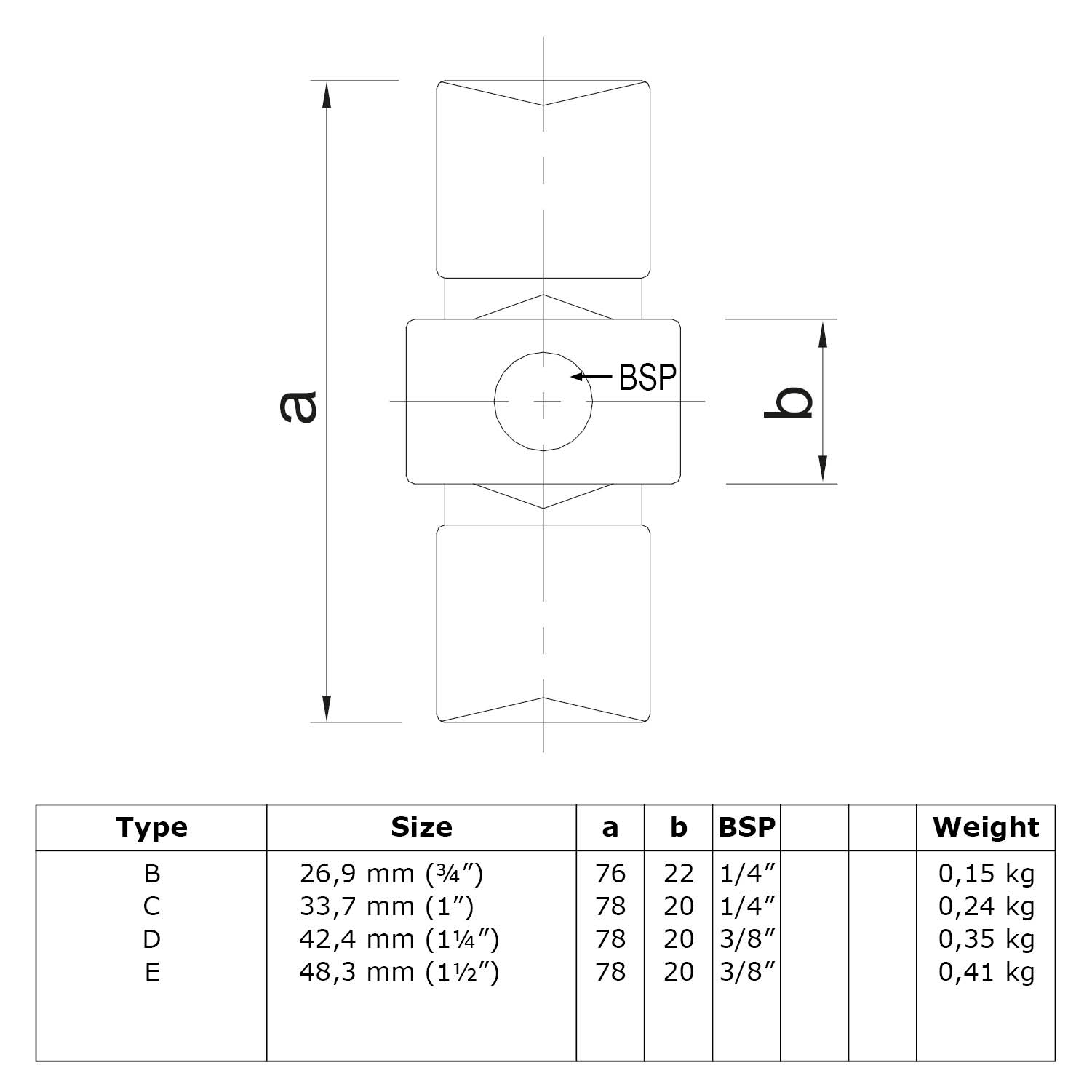 Pieza de prolongación, interior, negra 48,3 mm (1½")