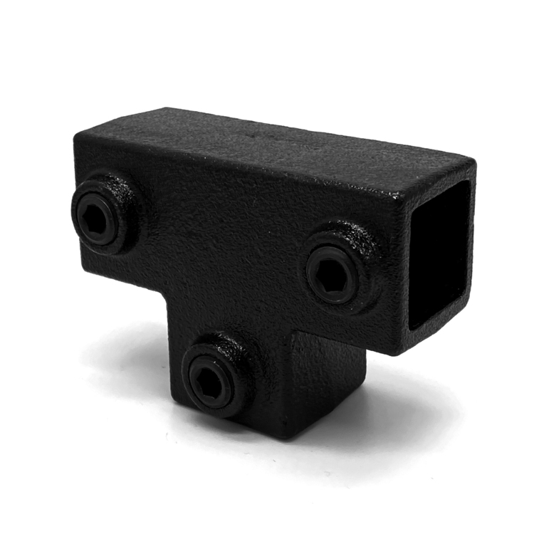 Pieza en T, larga para tubos cuadrados, negra - 25 mm