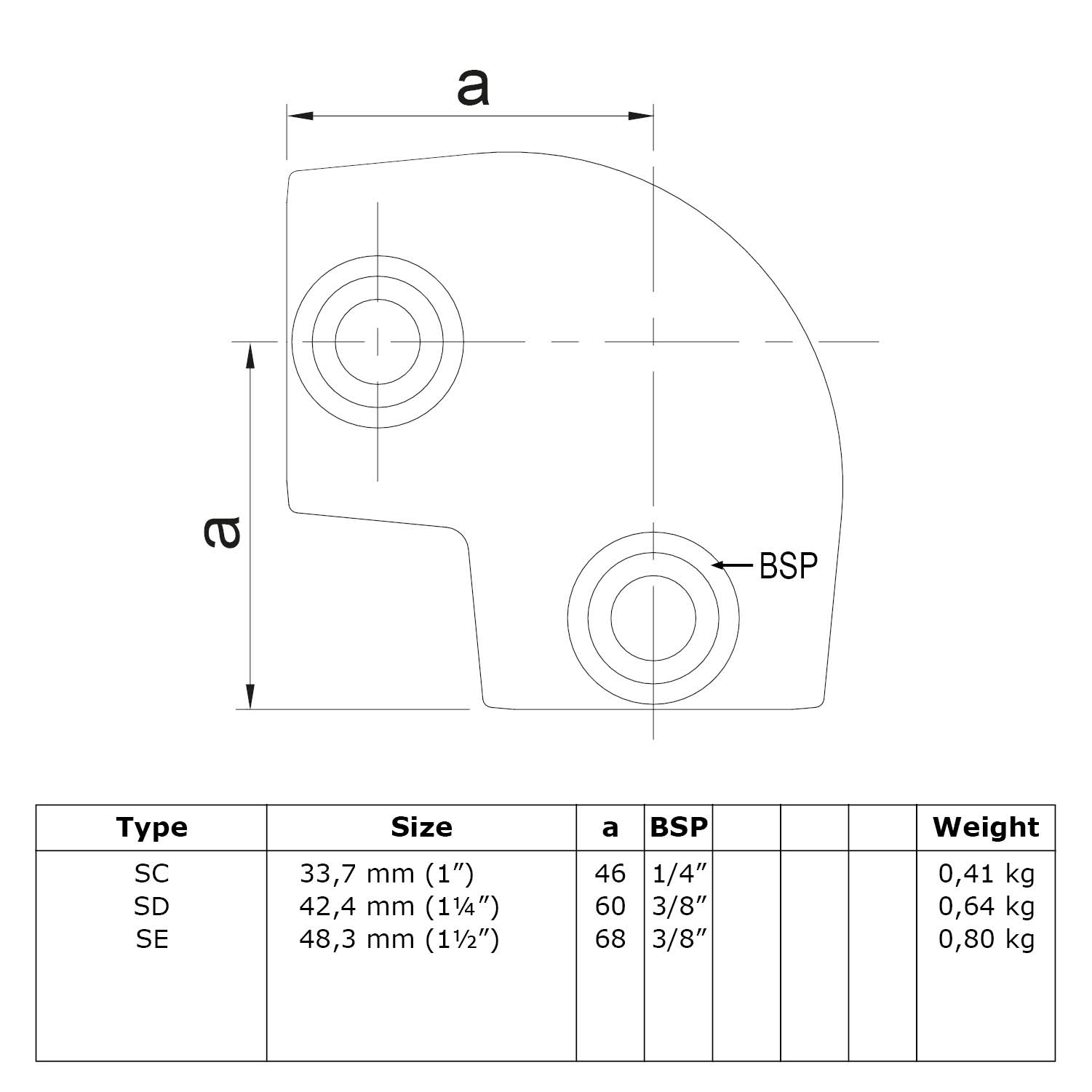 Codo 90° Ángulo variable 0° - 11° 48,3 mm (1½")