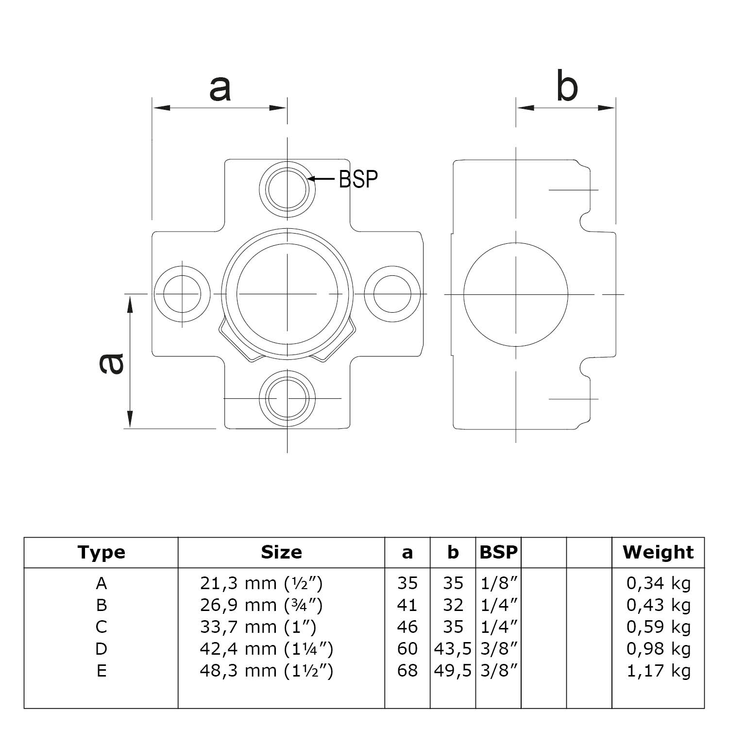 Pieza transversal para tubo de soporte 42,4 mm (1¼")