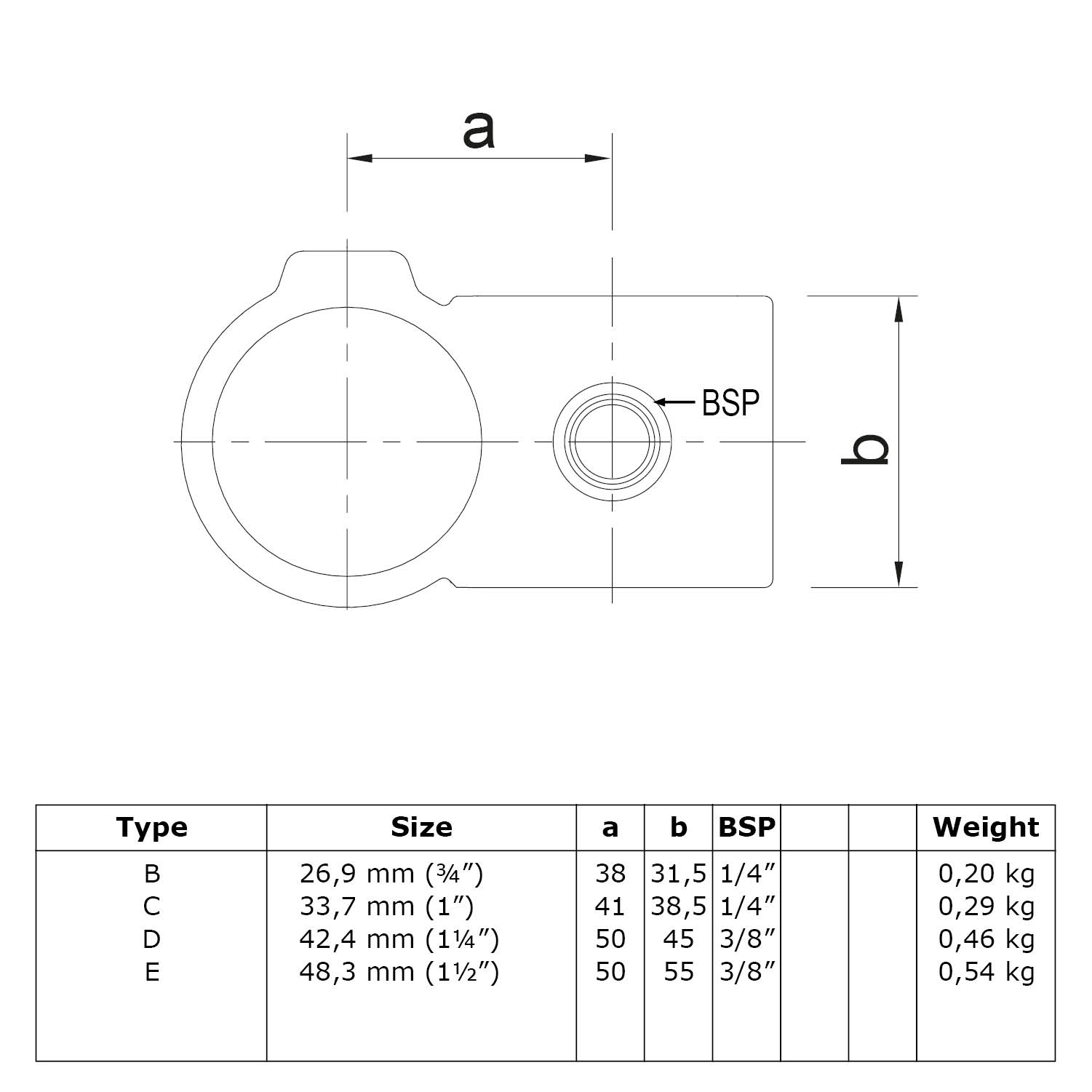Pieza transversal, saliente, 90°, negra 42,4 mm (1¼")