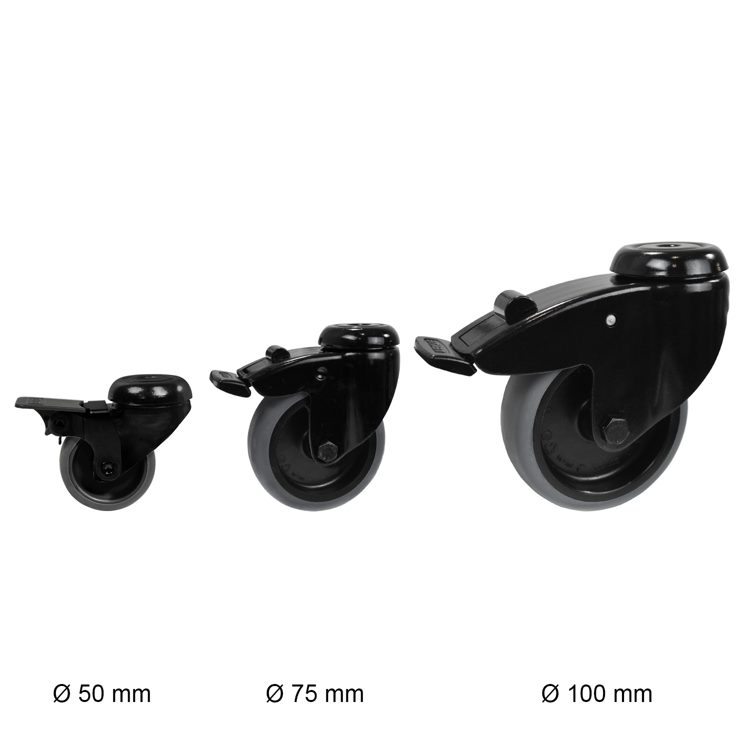 Rueda giratoria con freno negro (exclusivo expansor)Ø 75 mm